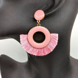 Sugarfix Pink Fringe Donut Earrings - Peachy Tassel Statement Earrings